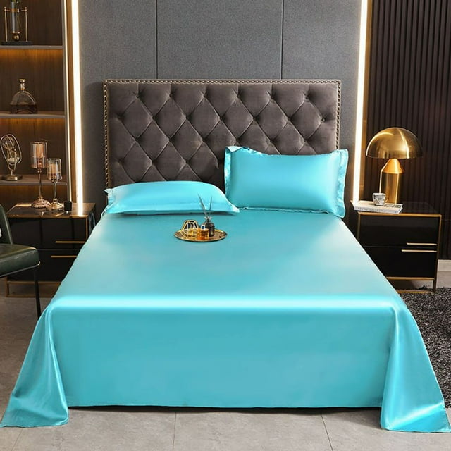 XYAIYT Summer Ice Silk Bed Sheets Set,Wrinkle Resistant,for a Comfortable Sleep Includes 1 Bed Sheet 2 Pillowcases,Machine Washable for Easy Care,Sky Blue