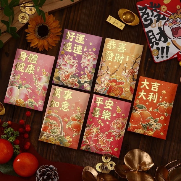 Xiao Hua 12 sobres rojos para el Año Nuevo chino, Hong Bao de la suerte para el Festival de Primavera, bodas y cumpleaños.