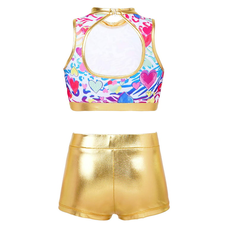 DPOIS Girls Kids Jazz Hip Hop Dancewear Shiny Sequins Crop Top Shorts Set  Blue 8