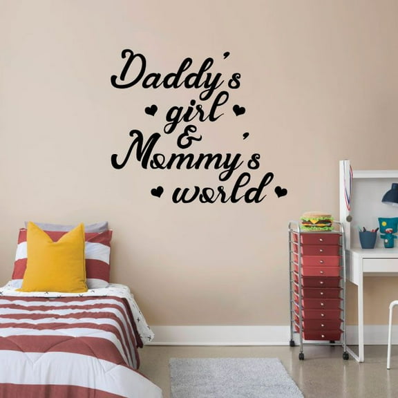 Daddy's Girl Mommy's World Quote Wall Decal For Girls Room Design Vinyl Wall Art Wall Sticker Wall Decal Decoration For Home Room Kids Room Nursery Room Girls Boys Décor Design Size (40x40 inch)