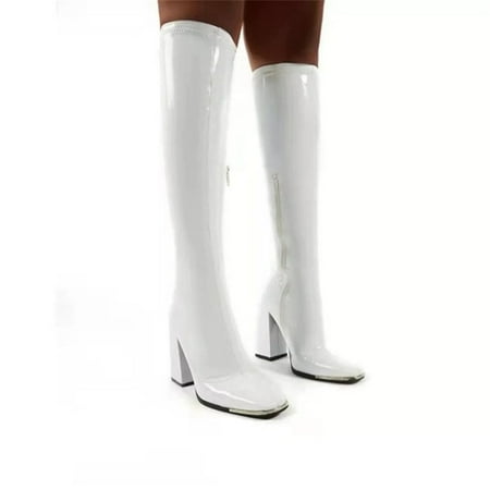 

Women Knee High Chunky Heel Boots Toe Side Zipper Sweet Heart Chunky High Boots Winter Boot Side Zipper Long Boots 37 Green