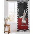 thumbnail image 3 of Sheer Curtains 96 Inches Long, Red Black Chef Semi Sheer Curtains Light Filtering Window Treatment, Cartoon Cute Watercolor Cooking Checkered Privacy Voile Drapes for Living Room Bedroom 52x96 Inch, 3 of 7