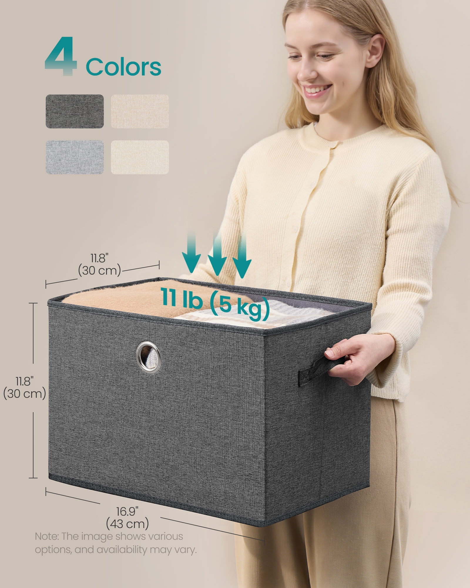 SONGMICS Storage Bins with Lids, 3 Pack Stackable Fabric Storage Boxes, Odorless PP Sheets, Foldable Cube Baskets Organizers with Handles, Slate Gray
