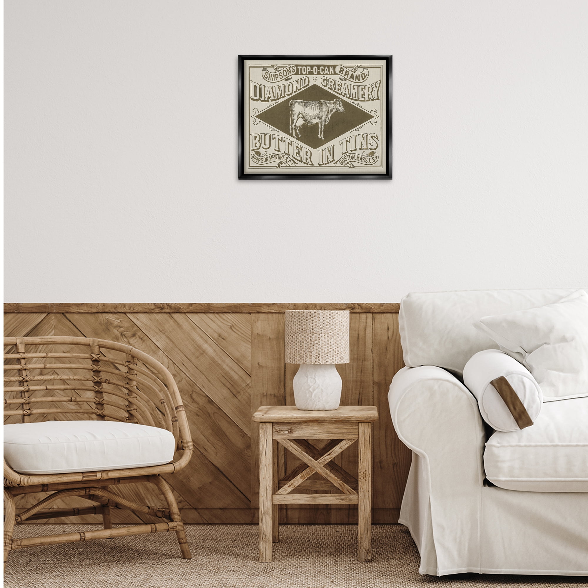 Stupell Industries Vintage Creamery Advertisement Food & Beverage Painting Black Floater Framed Canvas Art Print Wall Art, 21 x 17