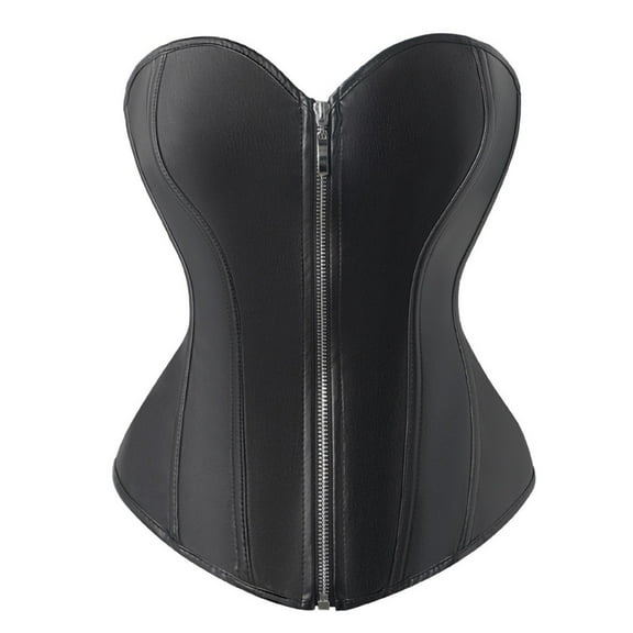 DHFJKG PU Leather Overbust Corset For Women Solid Color Zipper Bodyshaper Bustiers For Going Out Party Dance Club Stylish Waist Cincher Tops