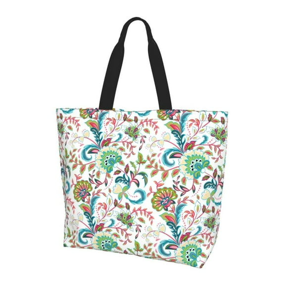 Bingfone Canvas Tote Bag for Women with Inner Pocket Aesthetic Cute Shopping Tote Bags Reusable Grocery Bags- Fairy Flower