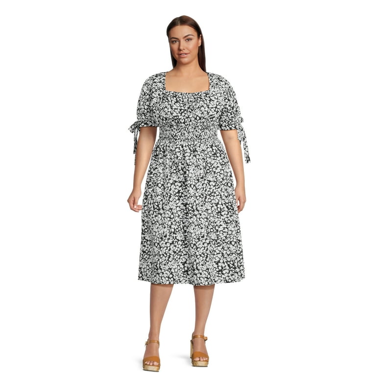Terra Sky Women s Plus Size Cotton Smocked Waist Dress with Short Sleeves Sizes 0X 5X Walmart