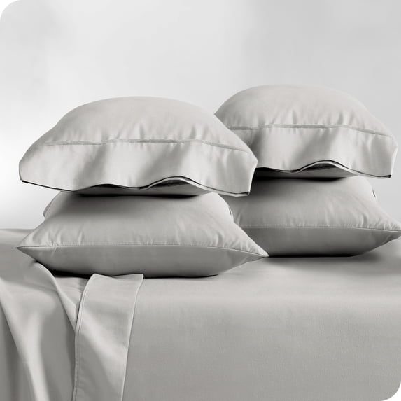 Bare Home Premium 1800 Ultra-Soft Double Brushed Microfiber Pillowcase Bulk Pack, Standard, 4 Pack, Light Gray