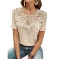 thumbnail image 2 of Women'S Short Sleeve Tunic Tank Tops Casual Lace Shirt Blouses Skin Color L, 2 of 9