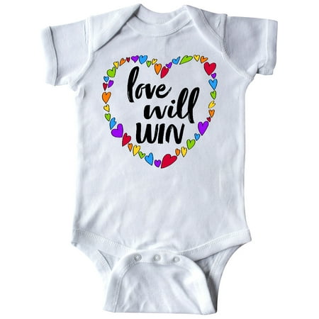 

Inktastic Love Will Win- Pride Rainbow Hearts Gift Baby Boy or Baby Girl Bodysuit
