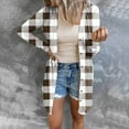 thumbnail image 2 of IROINNID Women's Mid-Long Woolen Coat Plaid Long Sleeve Comfy Casual Pockets Tops Jacket Plaid Coat, Khaki, 2 of 6