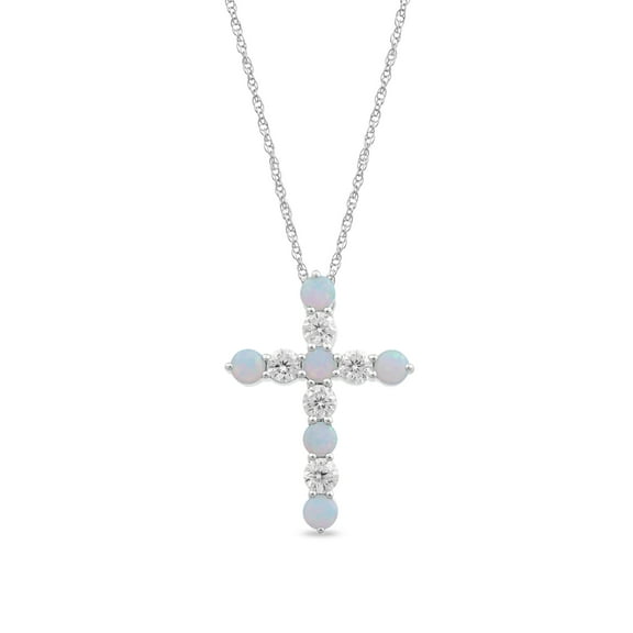 Brilliance Fine Jewelry Created Opal and Cubic Zirconia Cross Pendant in Sterling Silver