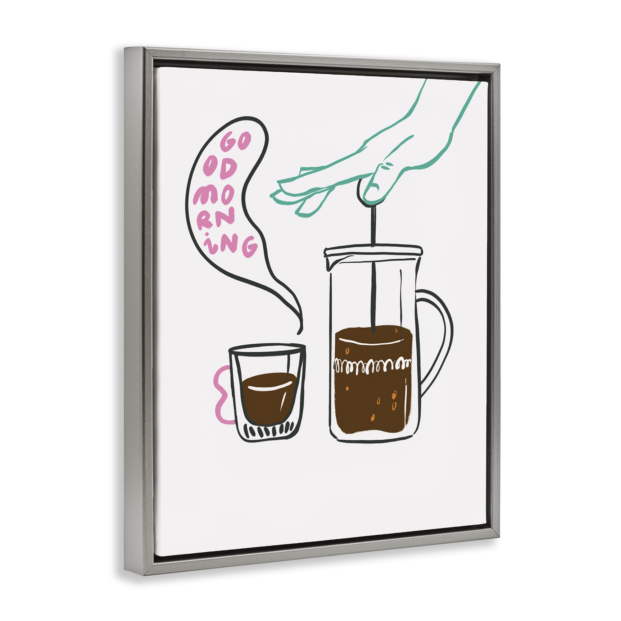 Stupell Industries Good Morning Espresso Food & Beverage Painting Gray Floater Framed Canvas Art Print Wall Art, 25 x 31