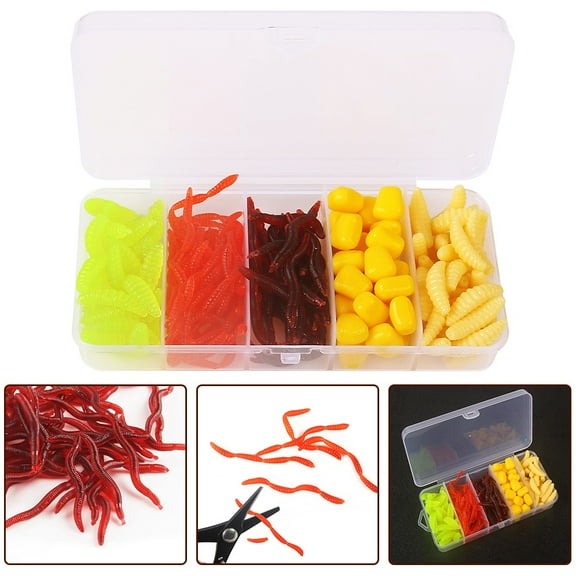 160pcs Soft Artificial mealworm corns Fishing Bait Simulation Red Rubber Shrimp