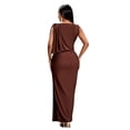 thumbnail image 2 of Women’s Off-Shoulder Asymmetric Maxi Dress, Sleeveless Pleated Bodycon Dress with Side Slit, Brown Spring Summer Party Dress, 2 of 10