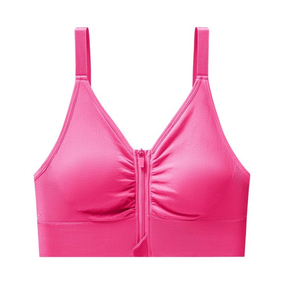 Floleo Women Front Zipper Sports Bra, Adjustable Strap Workout Top, U-Back Support Bralette, Everyday Yoga & Running Underwear (Pink,Free Size)