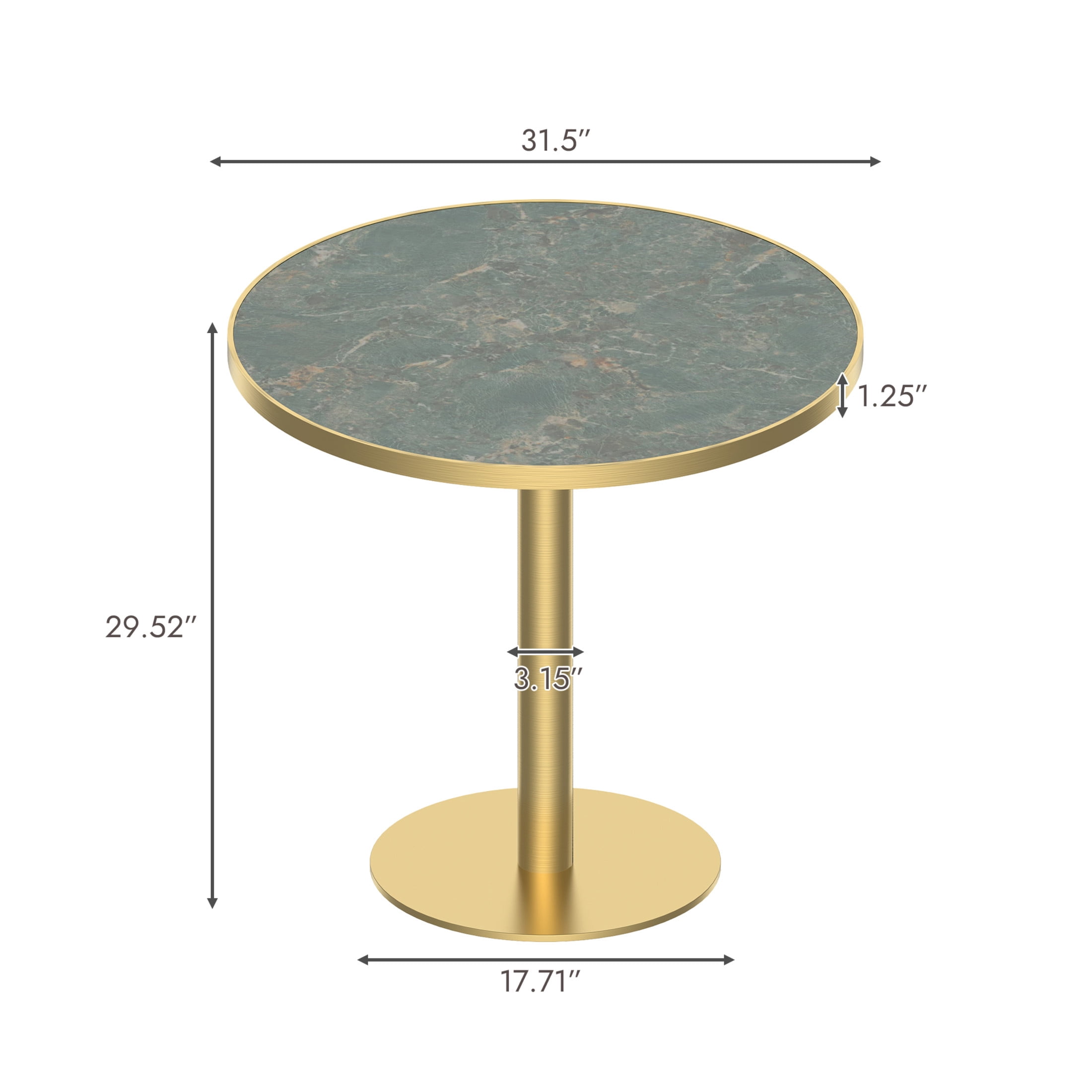 Noble House 31.5" Round Dining Table with Faux Marble Top, Luxury Bistro Table with Stainless Steel Legs, Gray & Gold