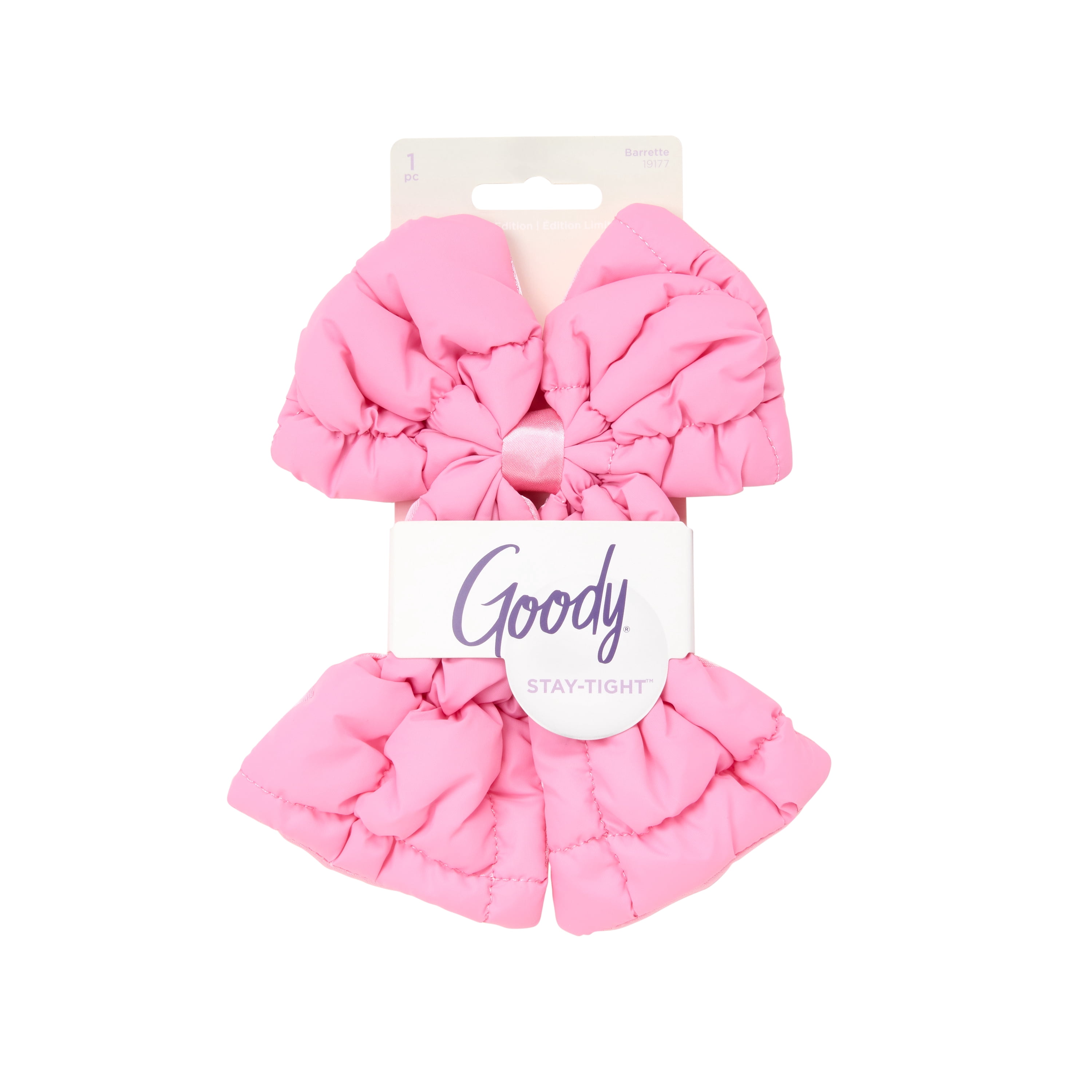 Goody Luxe Puffer Bow Barrette, Icy Pink Blossom, Stay-Tight Hair Clip, 1 Count