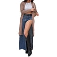 thumbnail image 2 of Cenuakty Women´s Spring Summer Long Denim Skirt Blue High Waist Side Split Streetwear Skirt, 2 of 9