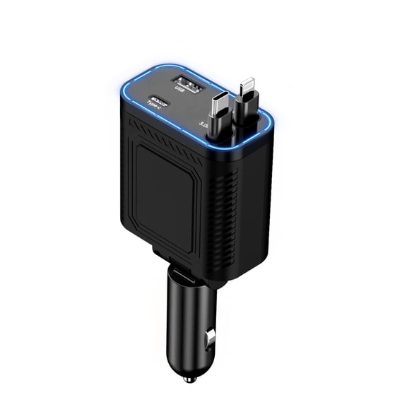 STORGENER 4 in 1 Retractable Car Charger, Cars Adapter USB C Fast Charger, Fast Charging with Cord 2.3ft, Car Chargers Compatible with Android and iPhone,Car Accessories for Women Men, Perfect Gifts