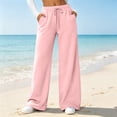 thumbnail image 2 of Women's Wide Leg Pants High Waisted Drawstring Elastic Waist Loose Fit Solid Color Palazzo Lounge Trousers with Pockets, 2 of 5