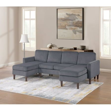 Poundex Modern Dual Chaise Sectional Sofa in Soft Corduroy Upholstery