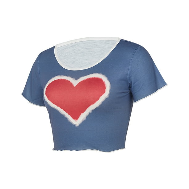 Txlixc, blusas cortas ajustadas casuales para mujer, camiseta con cuello redondo con patrón, Txlixc Sexy