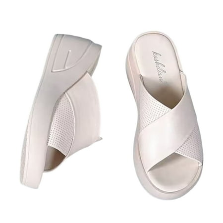 

FNFYFH Platform Sandals for Women - Soft Memory Foam Padded Platform Wedges Sandals - Womens Slip On Platform Chunky Slides Casual Flatform Platform Wedge Slides for Women