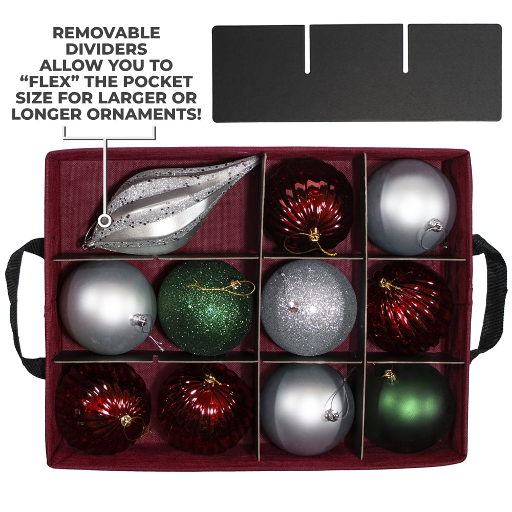 612 Vermont Christmas Ornament Storage Box with 4 Removable Trays, Holds 36 - 4" Ornaments, 17" x 13" x 13"