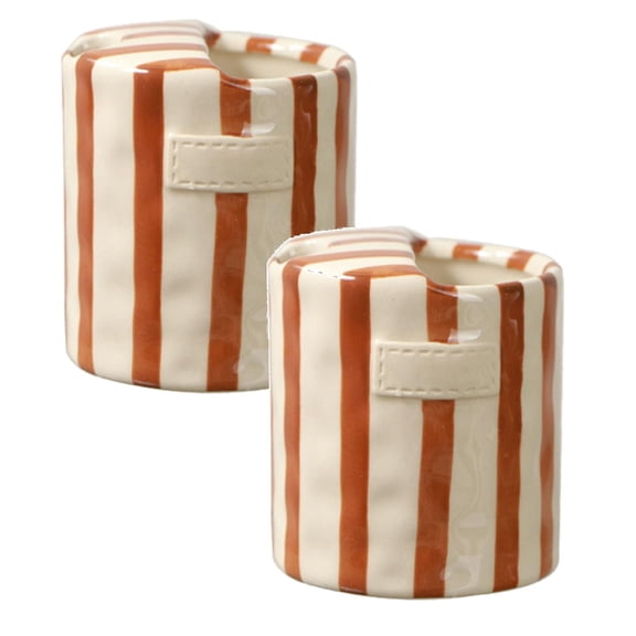 2Pcs Coffee Mug Espresso Cup 10Oz Ceramic Coffee Mugs Porcelain Coffee Cup Hand-Painted Striped Art Multiple Use for Kitchen, Dining-Brown