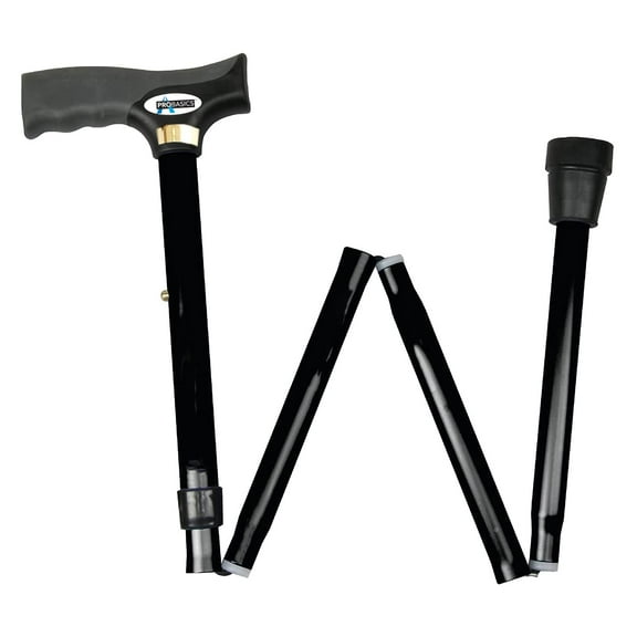 ProBasics Black Folding Cane For Men and Women, Adjustable Foldable Walking Cane with Comfortable Handle - Lightweight, Durable and Portable Walking Aid for Elderly, Disabled, and Mobility Impaired