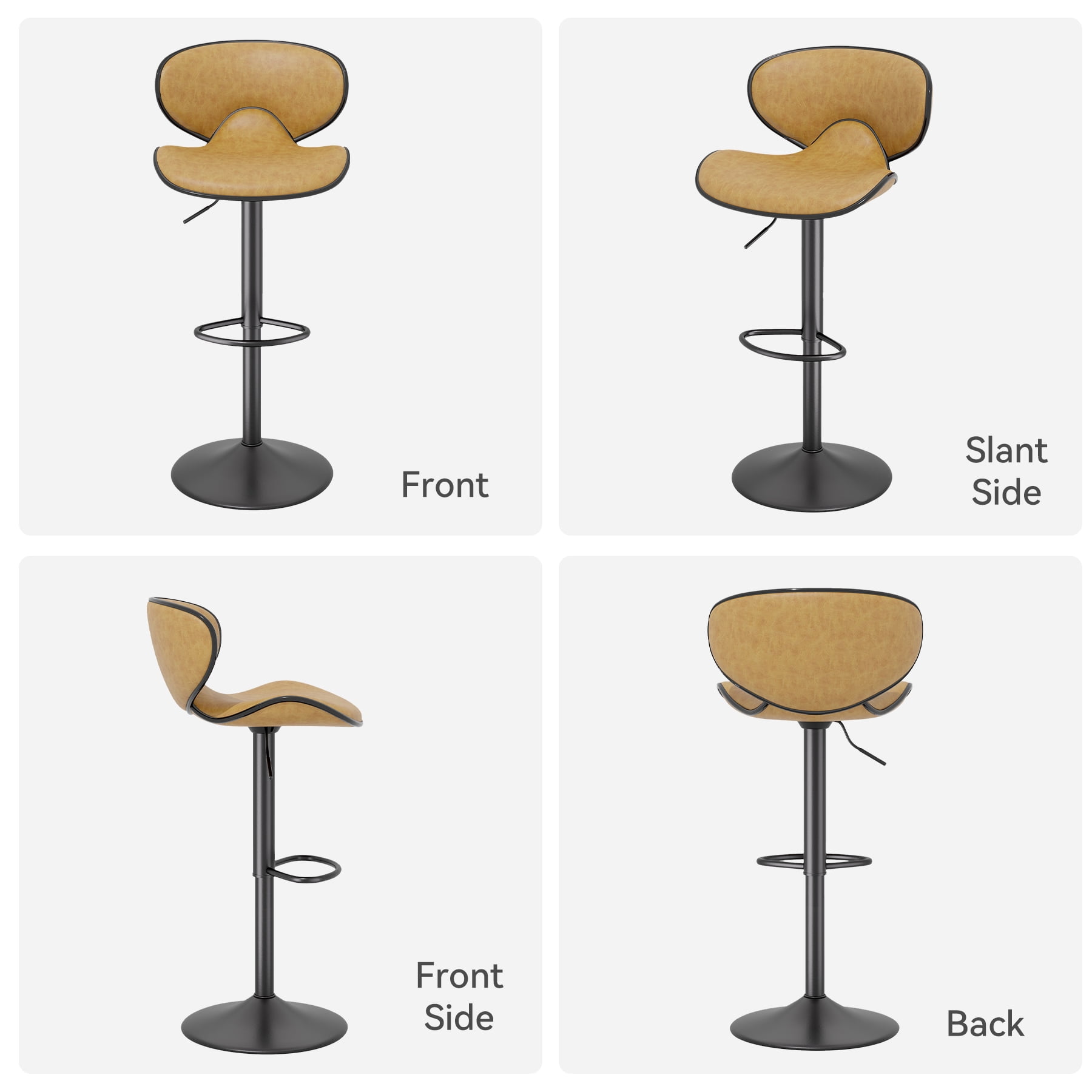 Hawsaiy Adjustable Swivel Bar Stools Set of 2 with Back and Footrest, Faux Leather Counter Height Kitchen Stools, Modern Bar Chairs for Island and Home Bar, Yellow