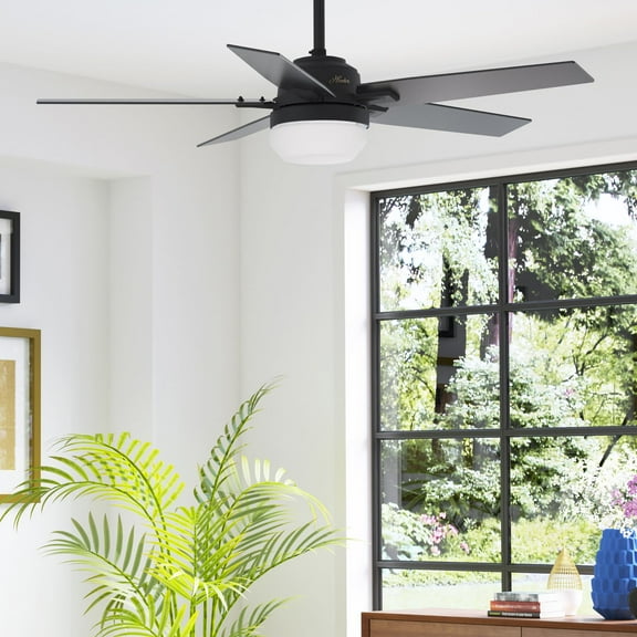 Restored Hunter Fan 52 inch Matte Black Indoor Ceiling Fan with LED Light and Remote Control for Bedroom, Living Room, Office, Basement, Kitchen, Dining Room (Refurbished)