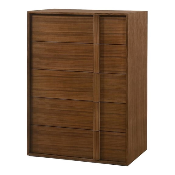 Limari Home Berlin Modern Veneer Wood 5 Drawers Bedroom Chest in Walnut