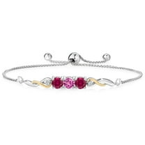 925 Sterling Silver and 10K Yellow Gold Pink Created Sapphire Red Created Ruby and Lab Grown Diamond Tennis Bracelet for Women (2.57 Cttw, Gemstone September Birthstone, Fully Adjustable up to 9 inch)