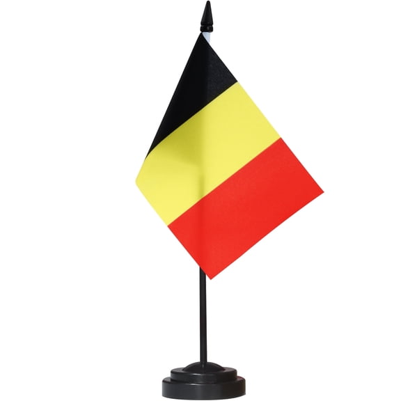 ANLEY Belgium Deluxe Desk Flag Set - 6 in x 4 in Miniature Belgian Desktop Flag