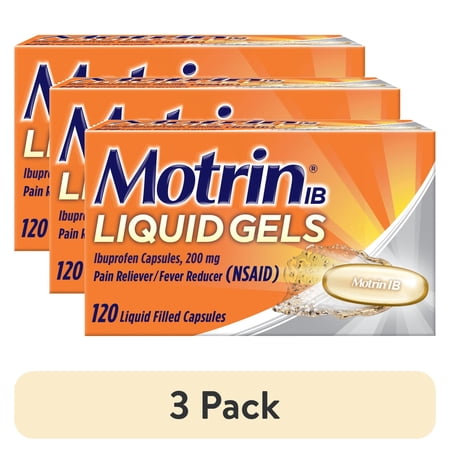 (3 pack) Motrin IB Liquid Gels, Ibuprofen 200mg, Pain & Fever Relief, 120 Count
