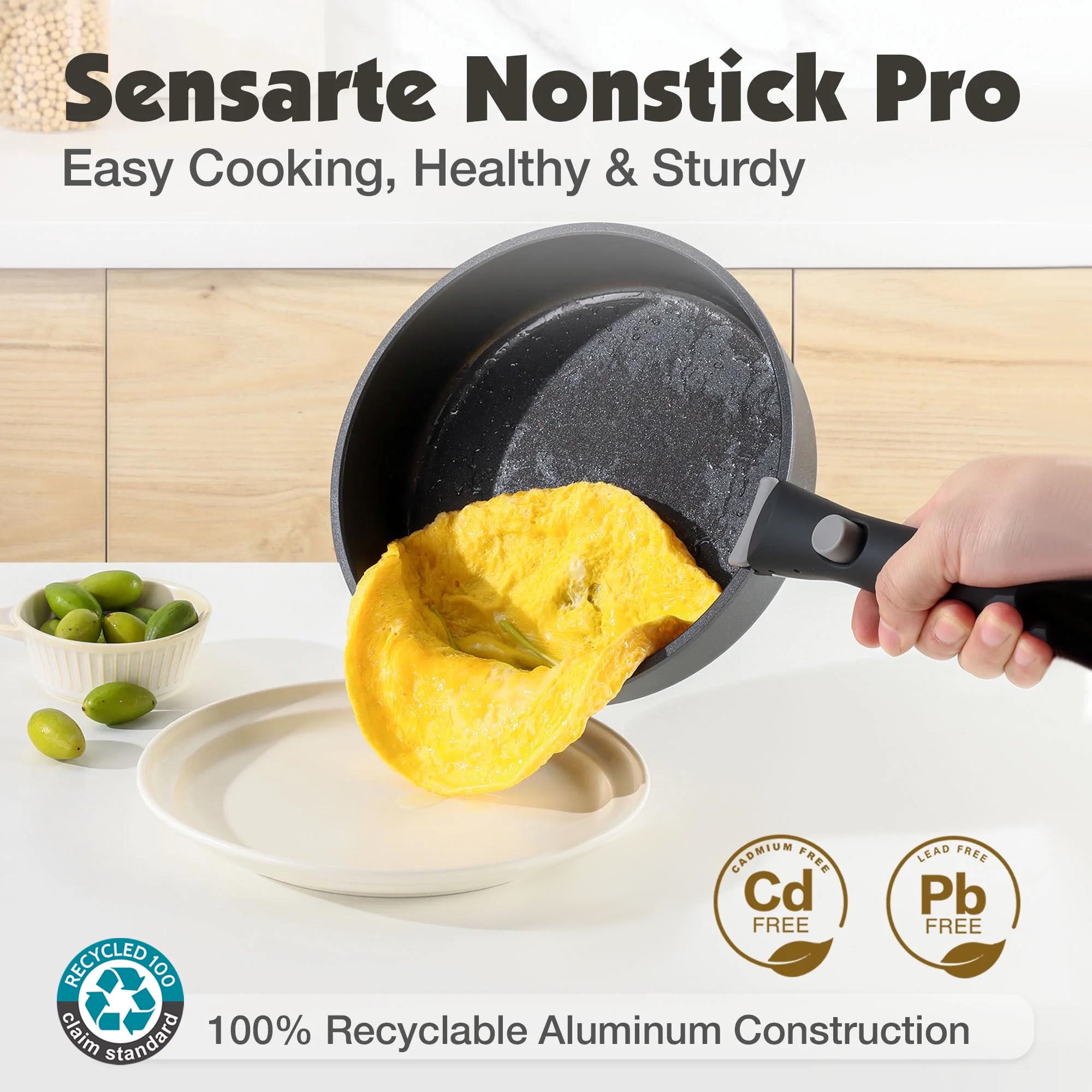 SENSARTE 18-Piece Cookware Set with Detachable Handle, Black Nonstick Pots and Pans Set, Induction Compatible, Dishwasher/Oven Safe, Healthy Cooking Set for RV & Camping