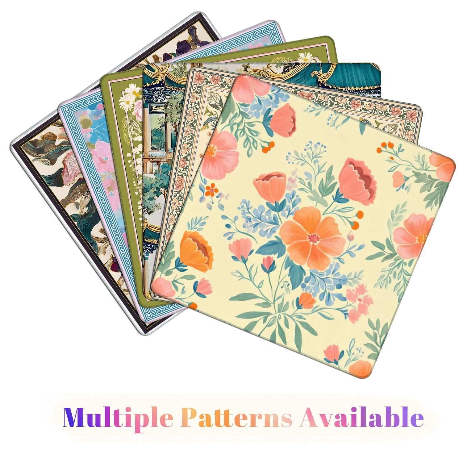Mahjong Mat 31.5" x 31.5" Seamless Floral Orange Pink Flowers Cream Non-Slip Noise Reduction American Mahjong Tiles Table Cover for Dominoes Poker Card Board Games Gift