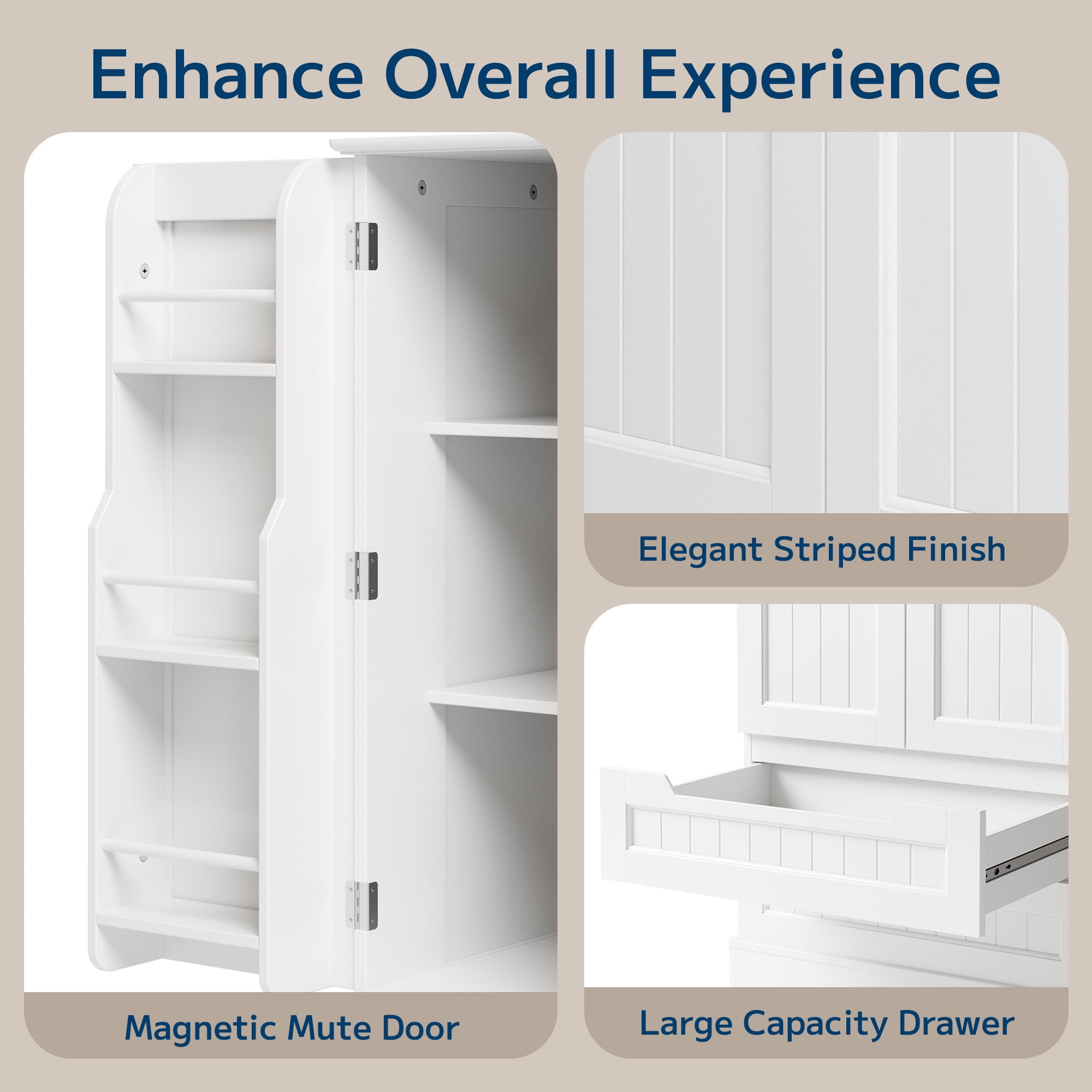 Pantry Storage Cabinet with 2 Drawers，Asofer 47" Kitchen Small Food Pantry Cabinet for Dining Room, White
