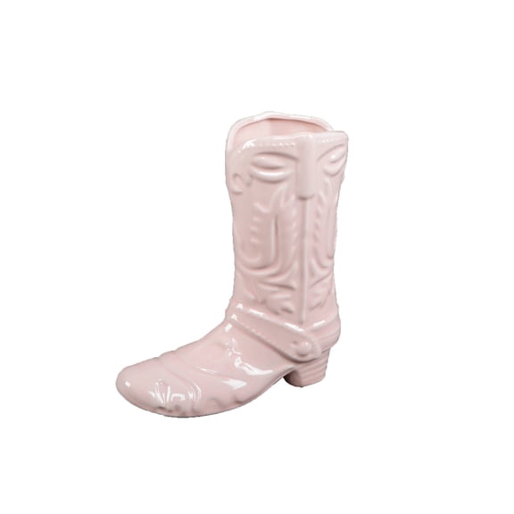 Flora Bunda 8.5 H Pink Ceramic Cow Girl Boot Vase