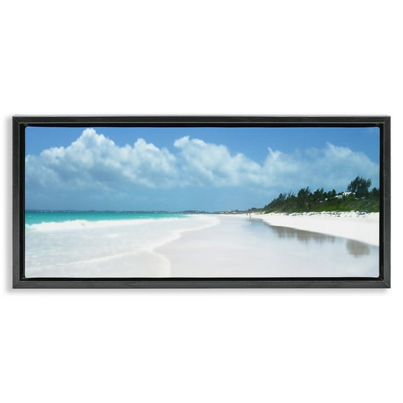 Stupell Industries Pink Sands Shore Landscape Photography Black Floater Framed Canvas Art Print Wall Art, 25 x 11