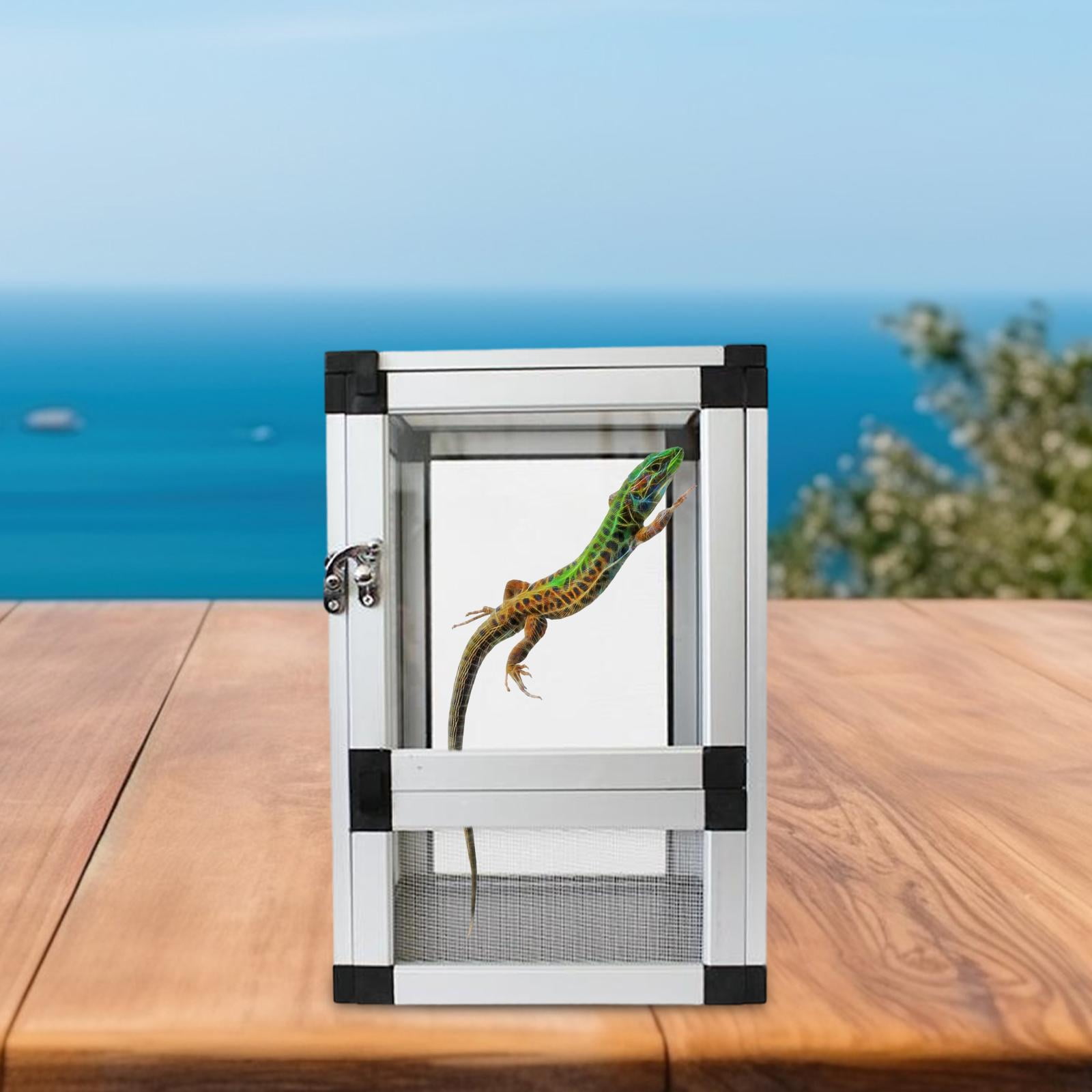 balikha Reptile Terrarium Sturdy Habitat Gecko Tank for Frog Chameleon Small Turtles Argent