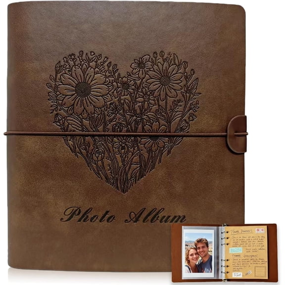 Photo Album 4x6, Leather Scrapbook Album with 50 Photos and 20 Writing Paper, DIY 6 Ring Binder Photo Album for Wedding Birthday Family Travel (Brown)