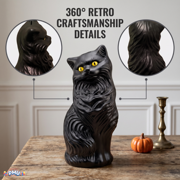 PMU Halloween Black Cat - Blow Mold Plastic Cat Statue - Perfect Décor for Halloween, Home, Yard, Lawn, Garden, Indoor and Outdoor - Best for Party Favors and Supplies - (Yellow Eyes) 17 Inch Pkg/1