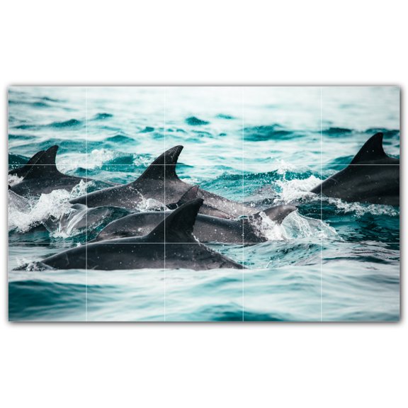 Picture-Tiles.com: Dolphin Ceramic Tile Wall Mural WAL500531-53L. 40"W x 24"H using (15) 8" x 8" Ceramic Tiles-Satin Finish