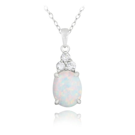 Overstock Com Jewelry - Glitzy Rocks Sterling Silver Created Opal and Cubic Zirconia Oval Necklace