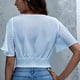 thumbnail image 3 of Blusa con cuello en V Ticfox Transpirable Manga corta Crop Top Mujer Volantes Máxima comodidad, 3 of 5