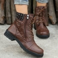 thumbnail image 2 of Womens Combat Boots Lace up Knitted Stretch Ankle Booties Waterproof Stitching Leather Platform Zipper Winter Riding Boots, 2 of 6