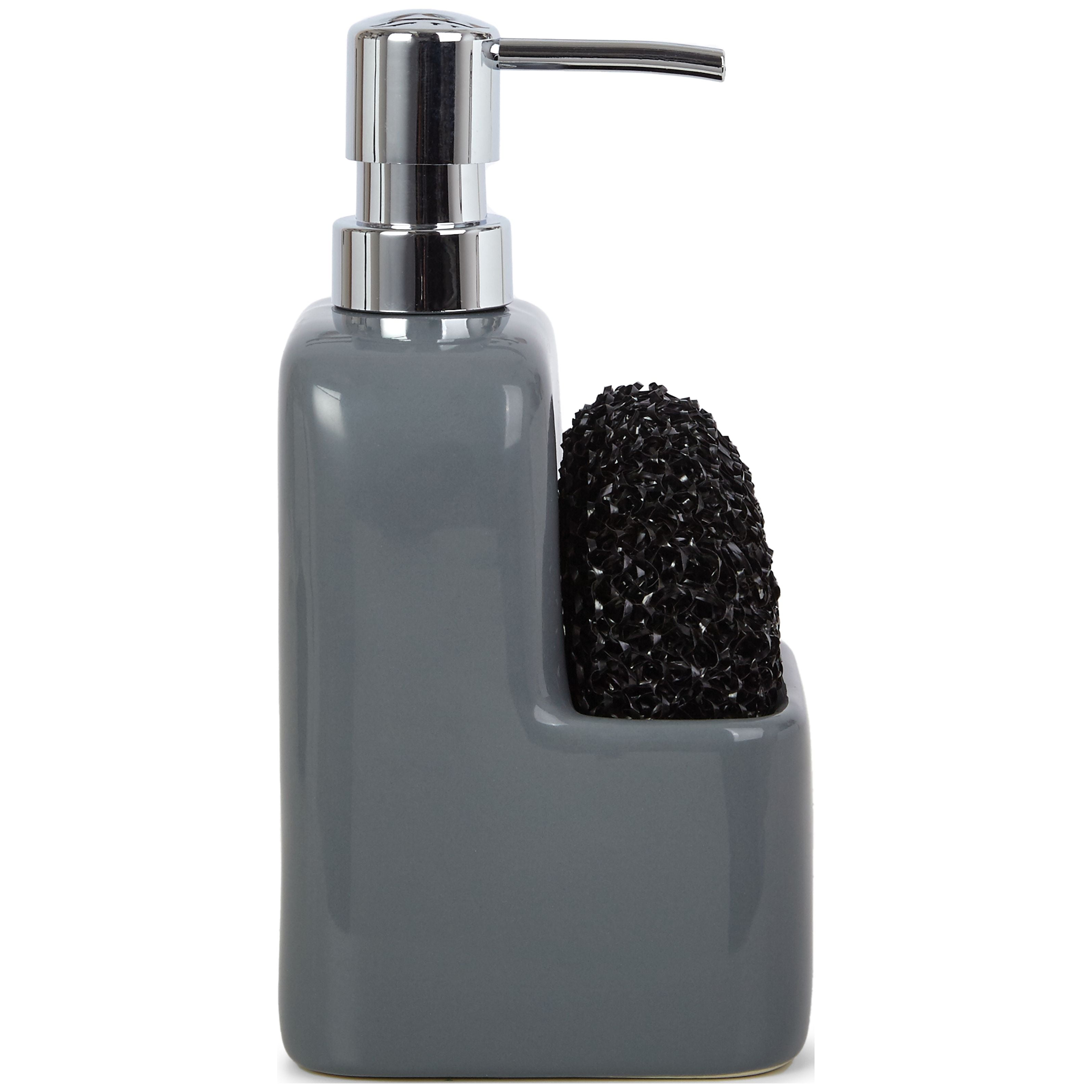 Mainstays Liquid Soap Pump with Sponge Caddy, Gray Ceramic, Single, Well Suited to Kitchen Organization and Accessibility
